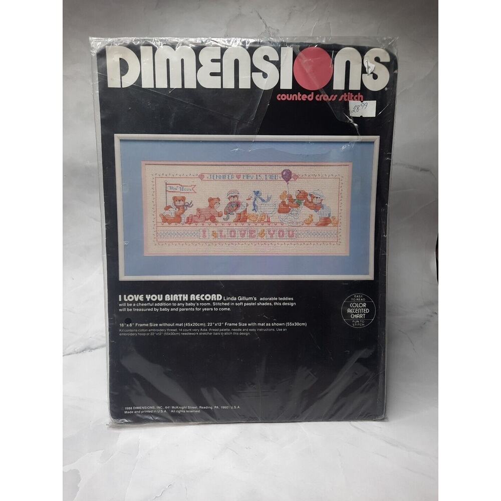 Dimensions Counted Cross Stitch Kit I Love You Birth Record Vintage 1988